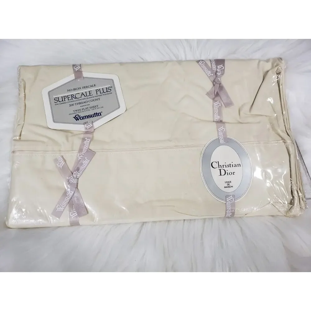 Wamsutta Christian‎ Dior Supercale Plus Twin Flat Sheet Beige Off White Eggshell
